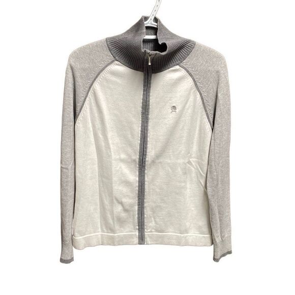 Tommy Hilfiger Gray & White Full-zip Sweater Cardigan Size Medium - Picture 1 of 6